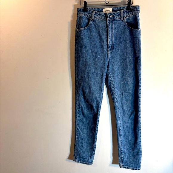 ROLLA’S Sz 28 High Rise Slim Light Was Blue Denim Jeans Classic 5 Pockets - Picture 2 of 11